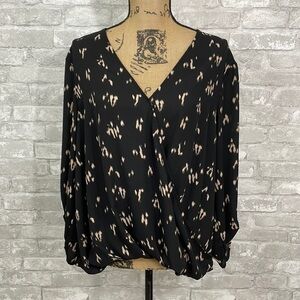 All in Favor Black Print Faux Wrap Blouse